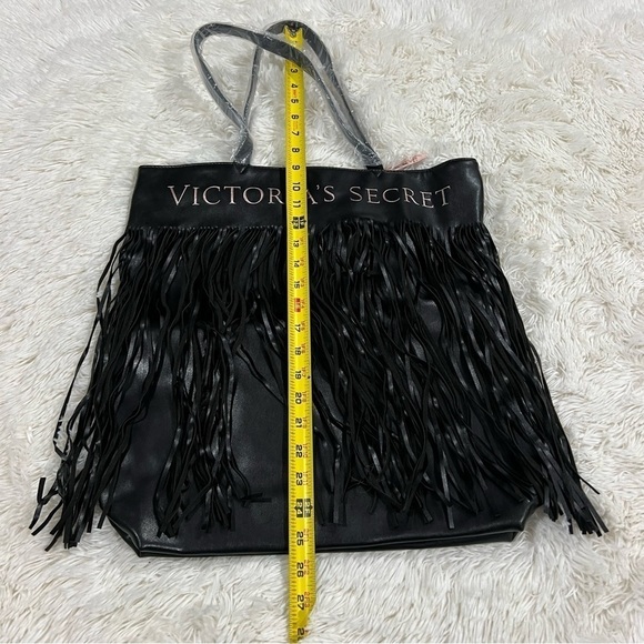 Victoria’s Secret Black Vegan Leather Fringed Tote NWT - Picture 3 of 11